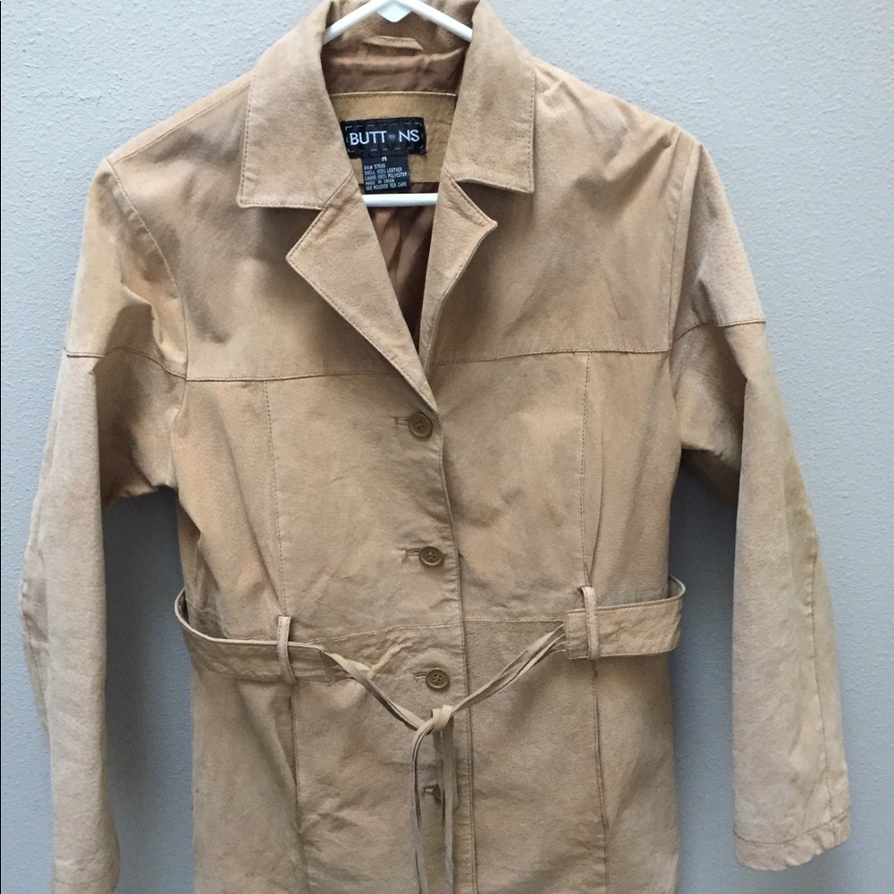 Buttons Tan 100% Leather Jacket Brown Sz M Blazer
